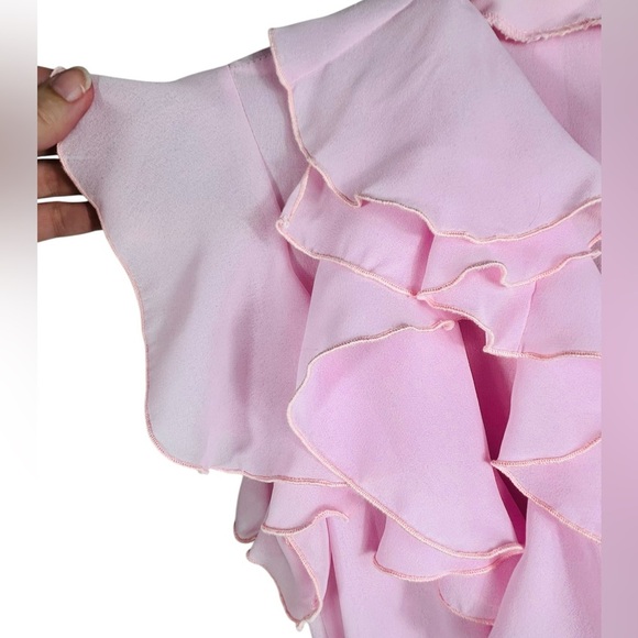 Pink sheer flowy dress, XS-S, Romantic Ruffles, Feminine Whimsy Vintage Vibe - Picture 4 of 9
